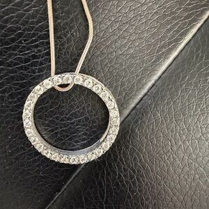 Crystal Circle Pendant Necklace - Silver Tone. New